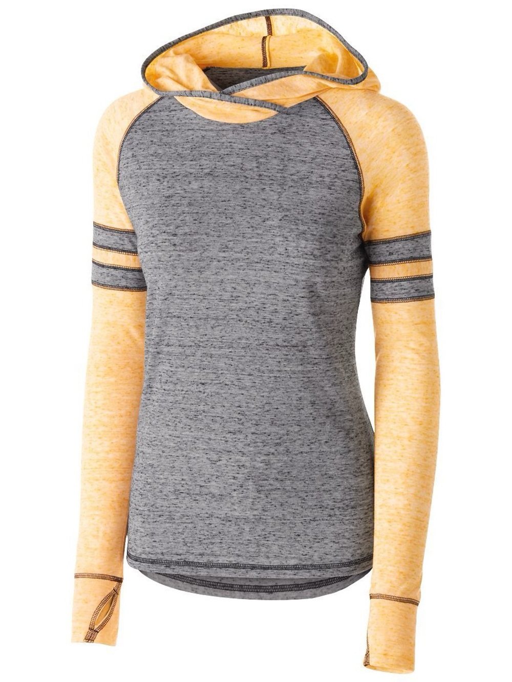 Holloway Ladies Long Sleeve Tee Shirt Hooded Pullover Sporty Varsity Lightweight